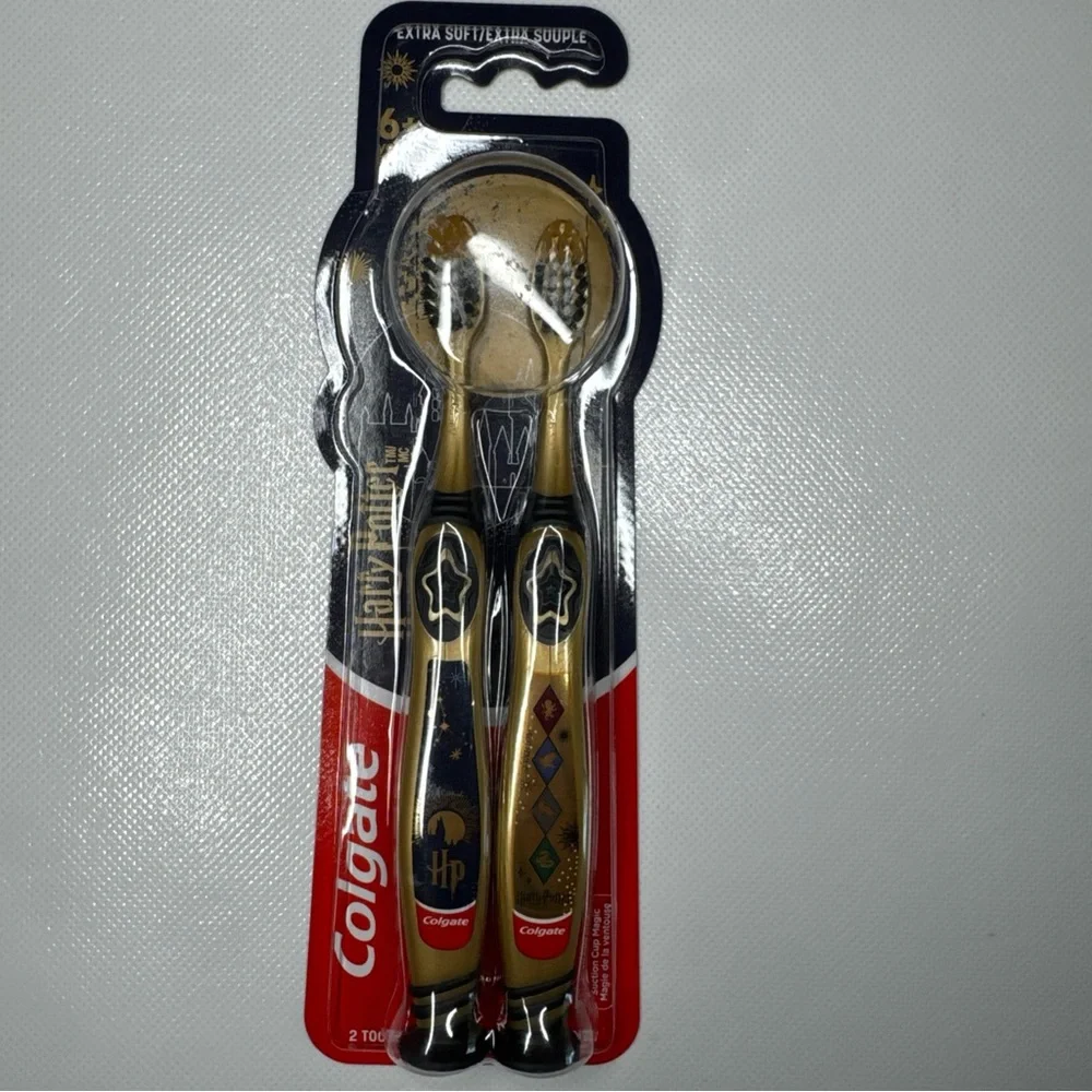 Colgate Harry Potter Kids Toothbrush Limited Edition Set 2 Extra Soft Gold New